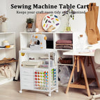 Sewing Table with 60 Spools Thread Holder and 3 Fabric Drawers, Rolling Sewing - Image 2