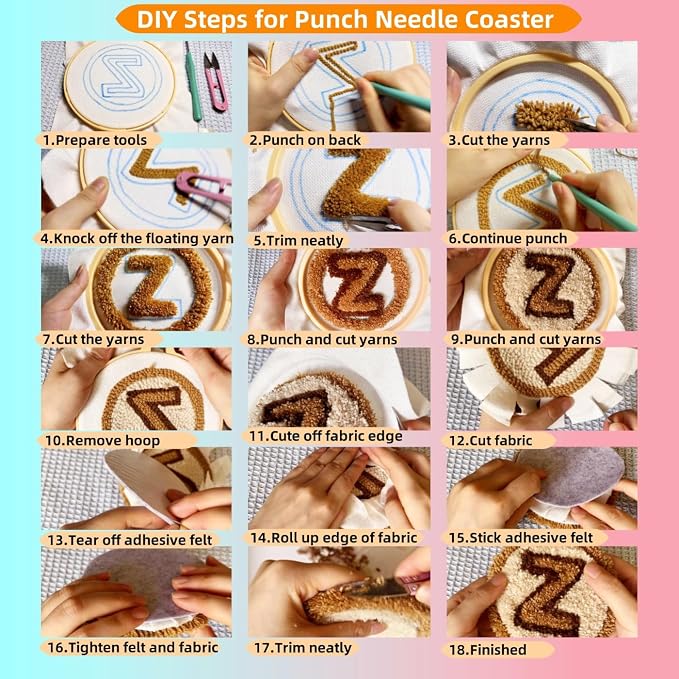 6PCS Punch Needle Coaster Kit Halloween Black Cat and Pumpkin Easy - Image 5