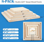 Falling in Art Unfinished Birch Wood Canvas Panels Kit, 8 Pack of 4 Sizes - Image 2