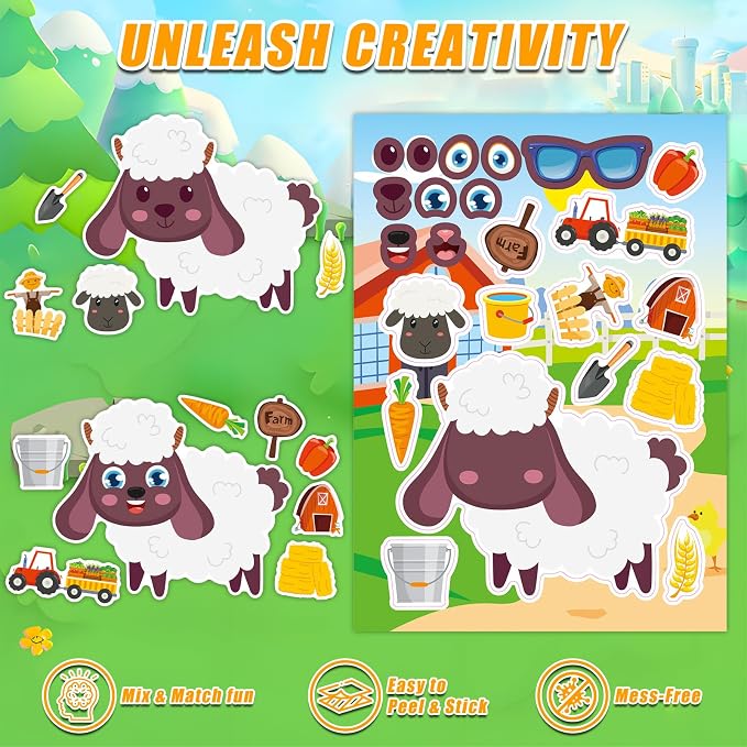 48 Sheets Create Funny Farm Animals Stickers, Make a Face Stickers - Image 4