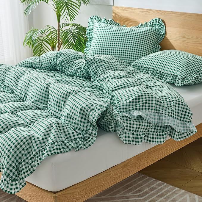 Gingham Duvet Cover Queen Size, 3 Pieces Soft Breathable Microfiber Plaid - Image 4