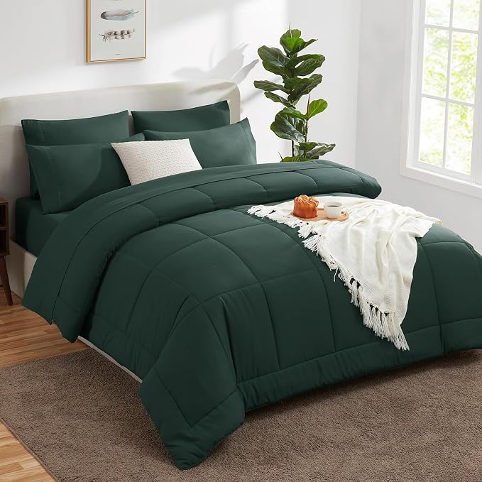 CozyLux Full Size Comforter Sets Forest Green, 7 Pieces Bed in a Bag, All - Image 8