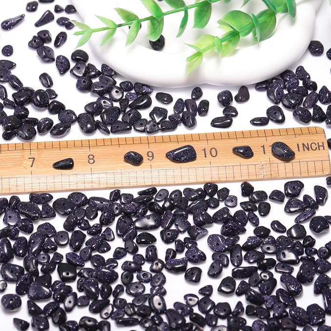 400Pcs 5-8mm Natural Blue Sandstone Chip Stone Beads | Pre-Drilled Irregular - Image 2