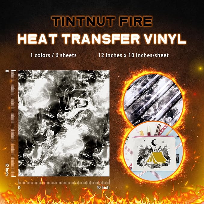 Tintnut Black Grey Flame Heat Transfer Vinyl, stretch washable, suitable - Image 2
