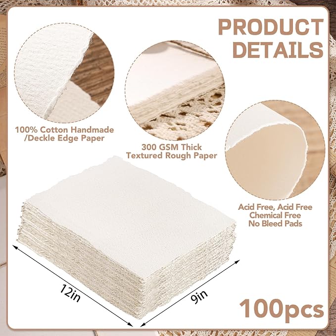 100 Sheets Watercolor Paper 9x12 inch, 300 GSM Deckled Edge Paper - Image 2