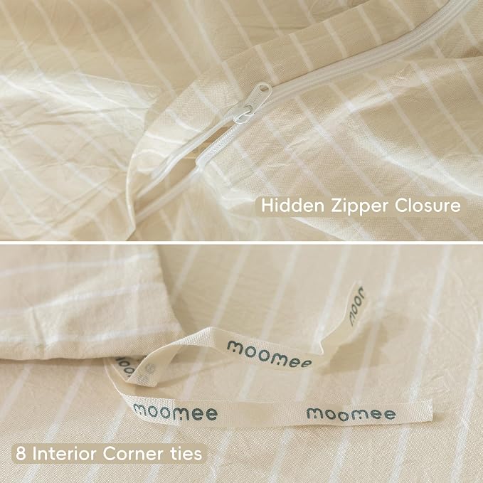 MooMee Striped Duvet Cover Set 100% Washed Cotton Linen Like Textured - Image 8