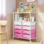 Rolling Cart with 8 Drawers, Storage Drawer Cart with Wooden Tabletop, Lockable - Image 7