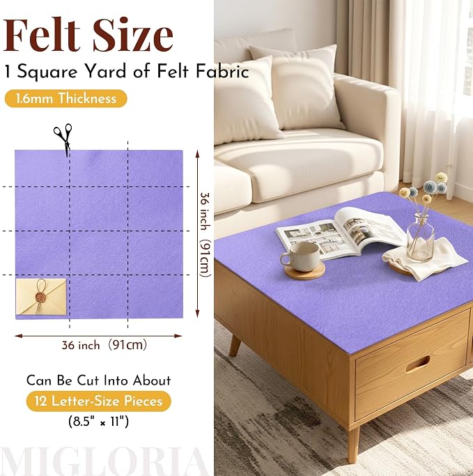Large Felt Fabric Sheet 36 x 36 Inch, 1.6mm Thick | Soft nonwoven felt - Image 2