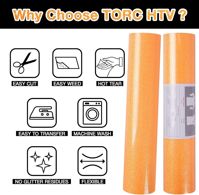 TORC Neon Glitter HTV Heat Transfer Vinyl Roll 12 inch x 20 ft Iron on Vinyl - Image 4