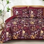 Yiran Queen Comforter Set 7 Piece, Burgundy Floral Bedding Set, Bed in a Bag by Yiran