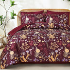Yiran King Size Comforter Set 7 Piece, Burgundy Floral Bedding Set, Lightweight by Yiran