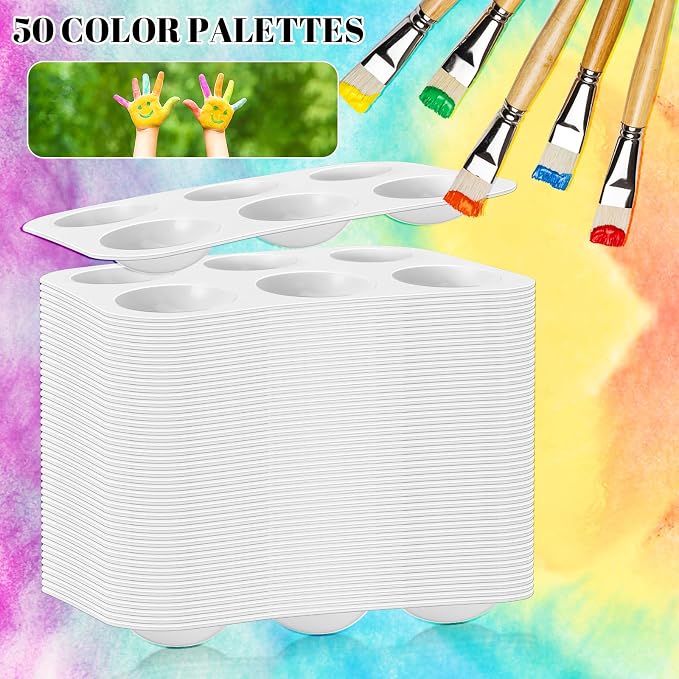 50 PCS White Plastic Watercolor Palette, 6 Well Rectangular Paint Palettes - Image 4