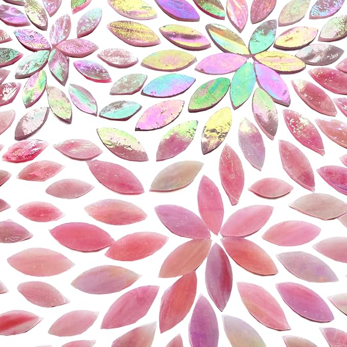 120 Pcs Iridescent Pink Petal Mosaic Tiles, Hand Cut Stained Glass Petals - Image 2