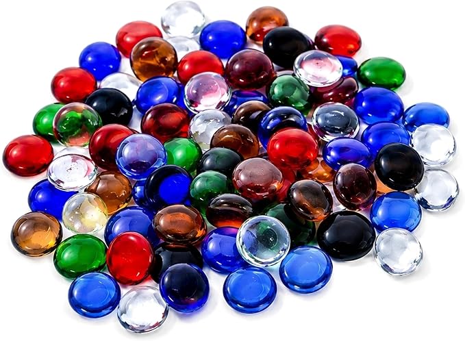 Mixed Glass Stone Pebbles, Flat Glass Beads 2 lb, Stone Beads 0.7-0.8 in by ARSUK