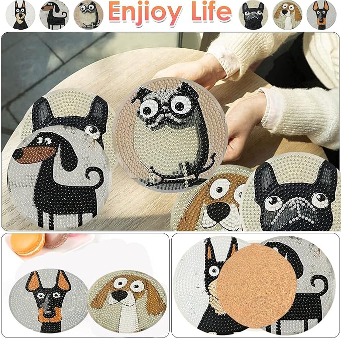 ijbnhd 6 Pcs Dog Diamond Painting Coasters Kits - Image 2