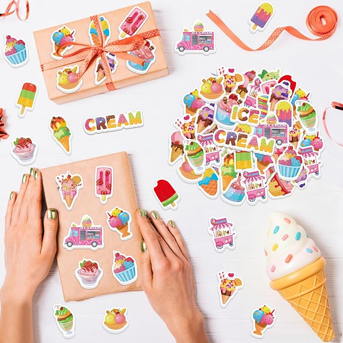 300Pcs Summer Ice Cream Foam Stickers, Colorful Self-Adhesive Ice Cream - Image 3