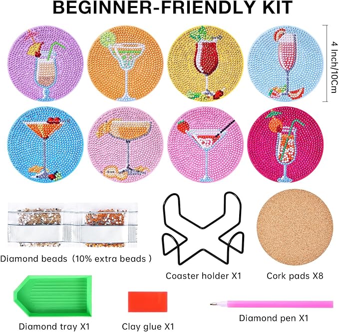 Cocktail Diamond Art Painting Coasters Kit - Image 2