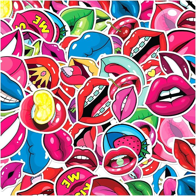 Colorful Art Lips Mouth Expressions Vinyl Stickers Pack 50pcs by rabowa
