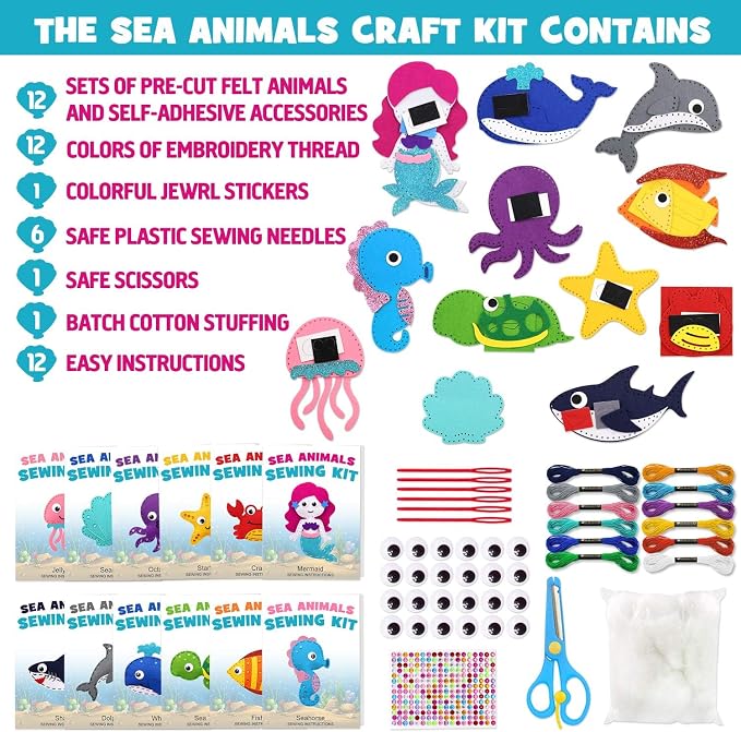 CiyvoLyeen Sea Animals Sewing Kit Mermaid DIY Felt Plush Craft Kit Make Your - Image 3