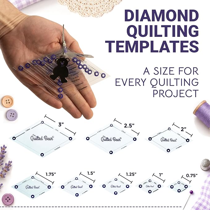 The Quilted Bear Diamond Quilting Templates – 8 Clear Non-Slip Acrylic Quilt - Image 2