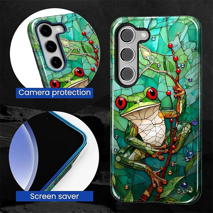for Samsung Galaxy S23 Plus Case, Frog Stained Glass Pattern Glossy 2 in 1 - Image 6