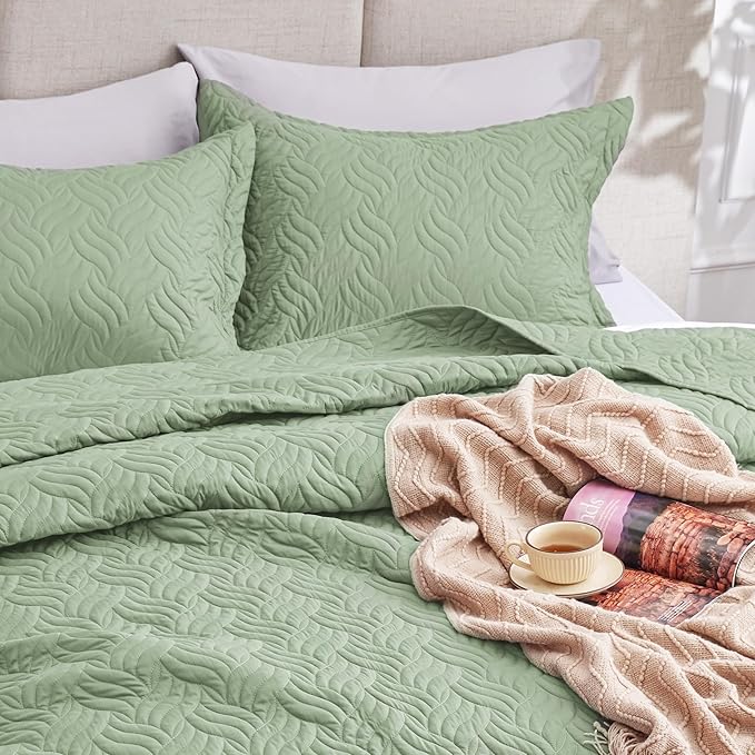 Love's cabin King Size Quilt Bedding Set Sage Bedspreads - Image 7