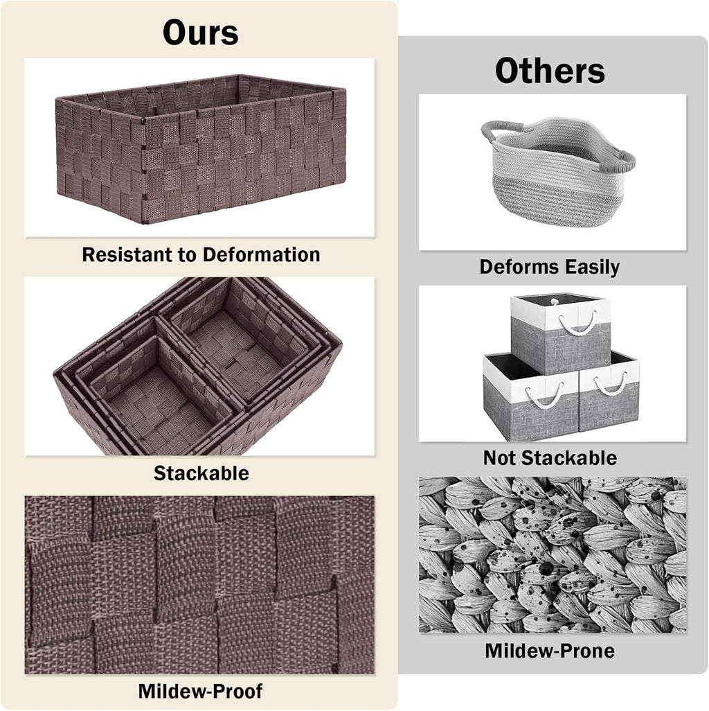 Woven Storage Baskets, Storage Bins, Cube Basket Container Baskets Storage Boxes Organizers for Clothes /Shelves/ Closet, Set of 6 (Brown)