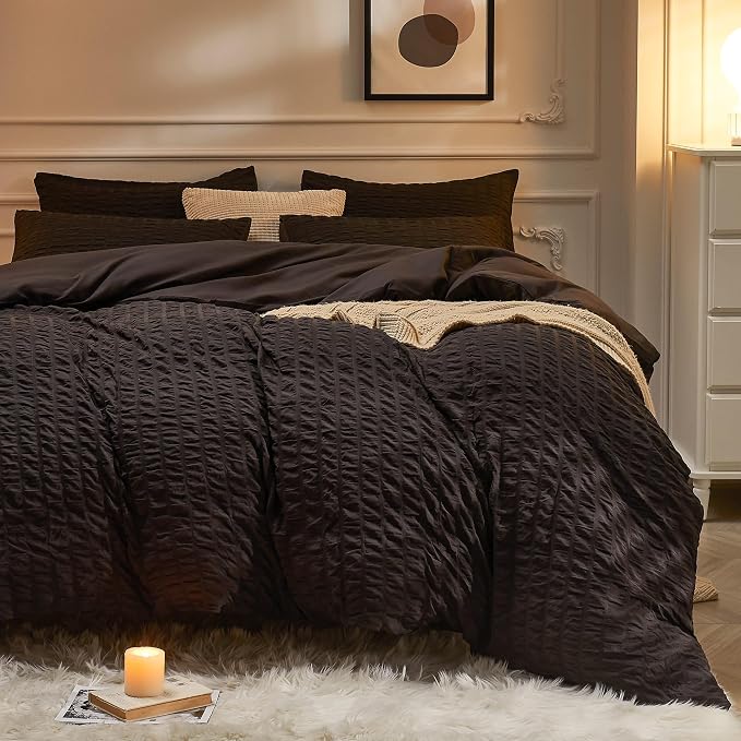 JELLYMONI Black Duvet Cover King Size, Soft Breathable Seersucker Duvet Cover by JELLYMONI