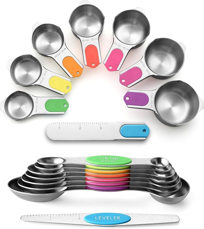 Spring Chef Magnetic Measuring Cups & Spoons Set of 15, Neon | Stackable by SpringChef