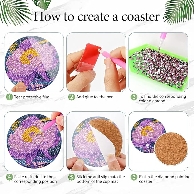 EWJRNSF 8 PCS Diamond Art Coasters Kit - Image 3