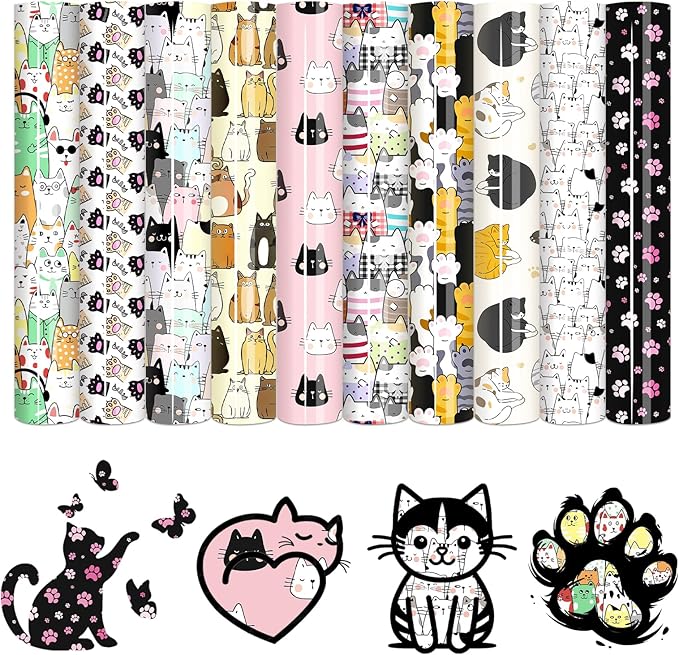 Tintnut Cute Cat & Paw Heat Transfer Vinyl, easy cut & weed, stretch washable by Tintnut