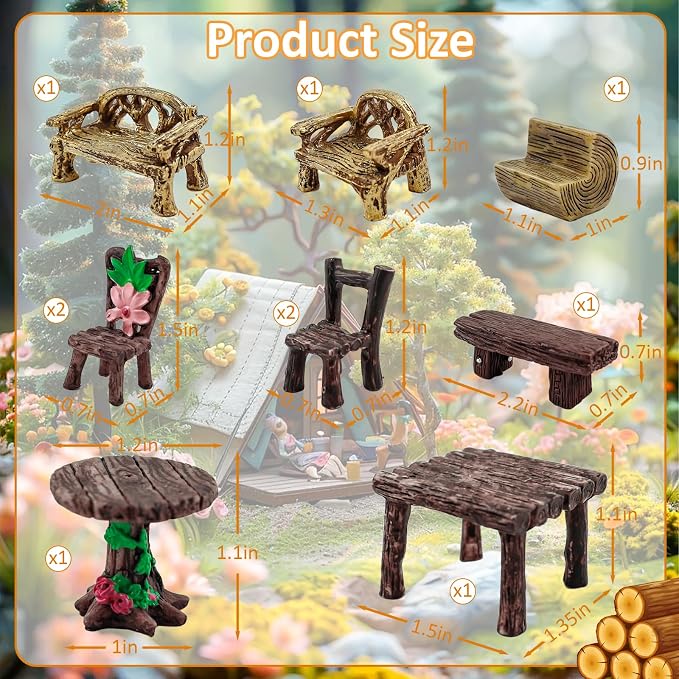 Morofme 10 Pcs Mini Garden Furniture Ornaments Miniature Table and Chairs Resin - Image 6