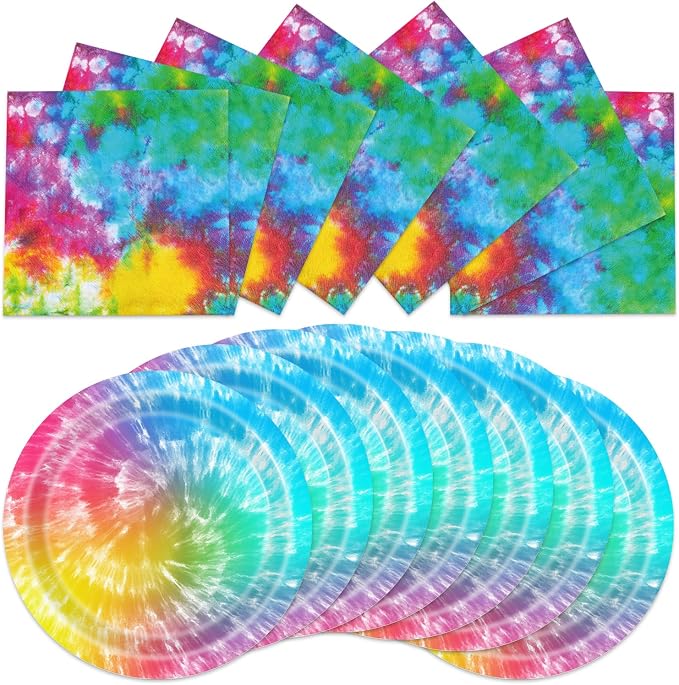 40Pcs Tie Dye Birthday Party Decorations Hippie Rainbow BirthdayPlates and by CRINSLY