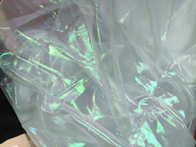 Aqua Blue Iridescent Organza Fabric - Image 4