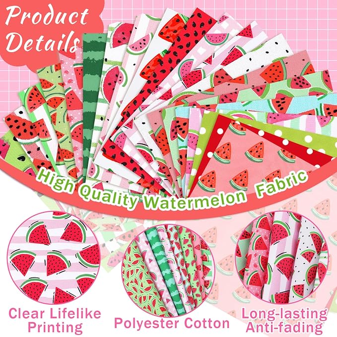 HunnmingRe 20 Pcs 10''x10'' Watermelon Quilting Fabric Square Watermelon - Image 3