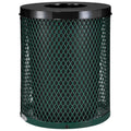 Global Industrial Outdoor Diamond Steel Trash Can with Flat Lid and Plastic Liner, 36 Gallon Capacity, Green, Thermoplastic Coating, 23-1/2" Diameter, 30" H