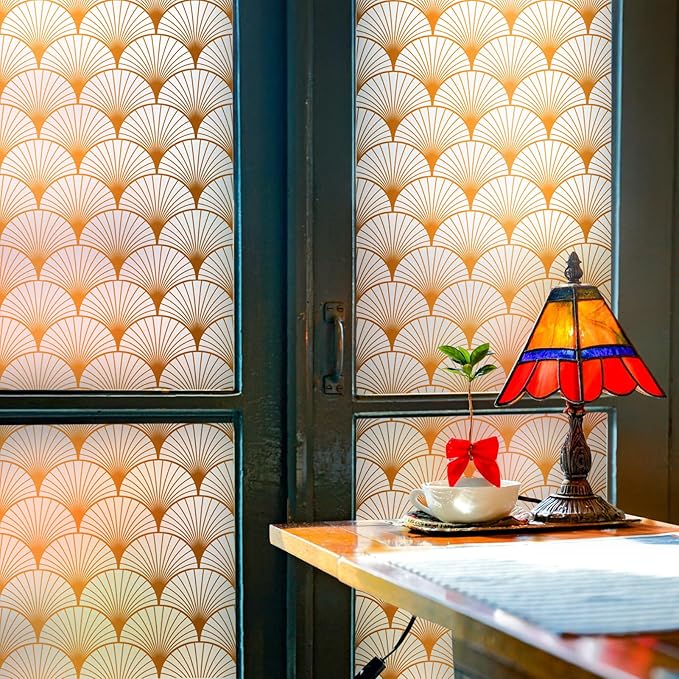 DKTIE Geometric Art Stained Glass Window Film Bathroom Window Privacy Film by Dktie