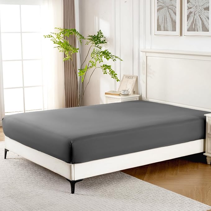 ROSE&RISY Dark Grey Full Fitted Sheet, Soft and Breathable - Image 2