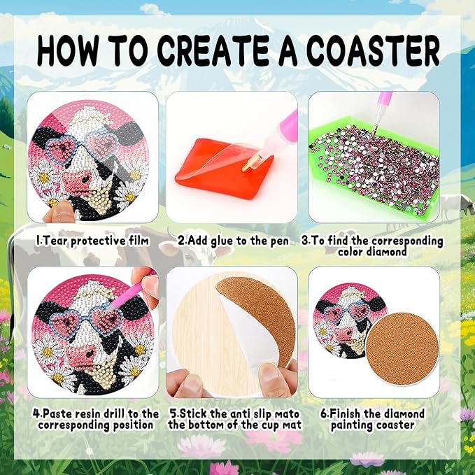 DOZEEZOP 8-Pack Diamond Art Coaster Kit - Image 3