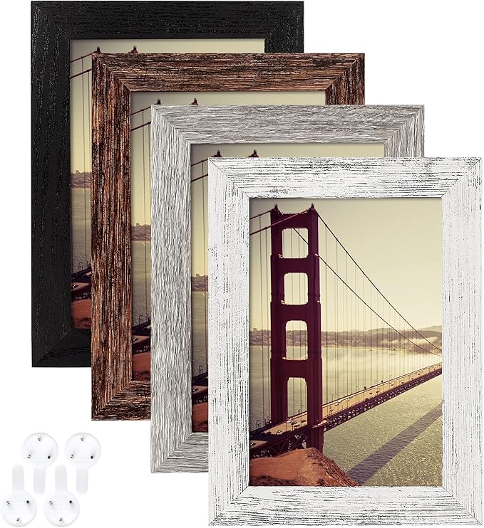 BAIJIALI 4x6 Picture Frame Distressed Farmhouse Wood Pattern Set of 4, Display by BAIJIALI