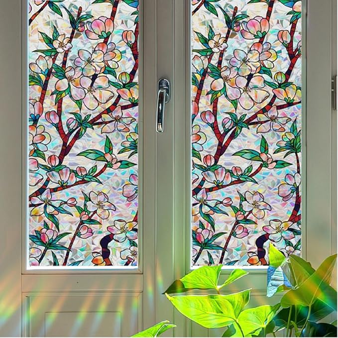 Retro Flowers Window Privacy Film, Magnolia Stained Glass Decorative Window Film - Image 6