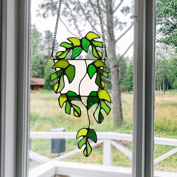 BOXCASA Monstera Leaf Stained Glass Suncatcher Window Hanging Plant Gift | - Image 5