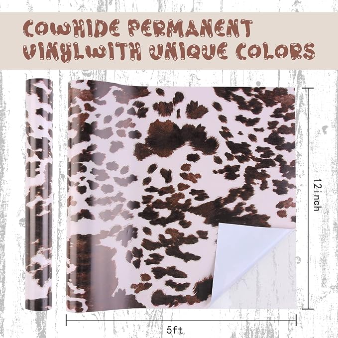 Tintnut Cow Print Permanent Vinyl Cowhide Adhesive Vinyl Roll 12in x 5ft | - Image 2