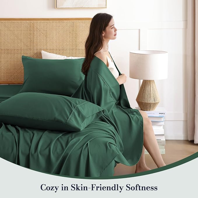 Twin Sheet Set 3 Piece, Wrinkle Free, Oeko-Tex Certified Bedsheets，Olive Green - Image 2