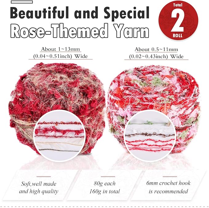 2 Rolls Red Fun Fur Polyester Fringe Yarn Soft Novelty Decorative Yarn - Image 2