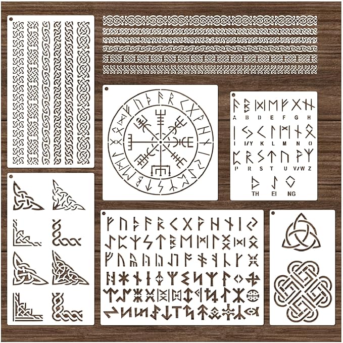 Runes Stencils for Painting on Wood Stones Reusable Celtic Border Ancient - Image 8