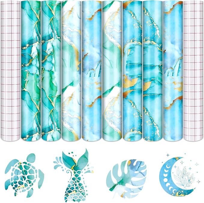Tintnut Marble Blue Green Permanent Vinyl 8 Pcs 12x10in Self Adhesive Vinyl | by Tintnut