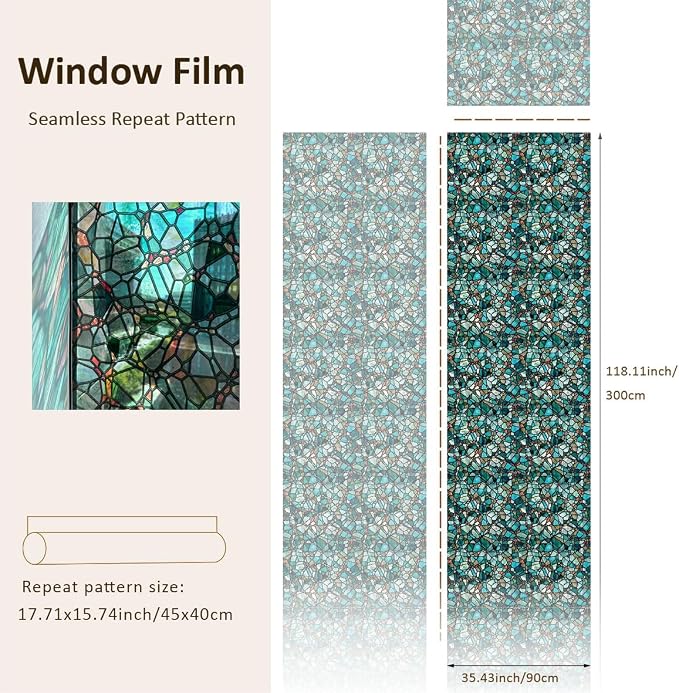 funlife Original Hand-Drawn Faux Stained Glass Window Film, Double-Sided Static - Image 3