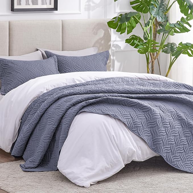 Love's cabin Quilts for Full Bed Bluish Grey Bedspreads Bedding Set - Image 2
