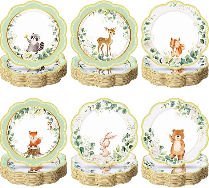 Funnymoom 60 Pcs 7 Inch Woodland Animals Baby Shower Paper Plates Woodland by Funnymoom